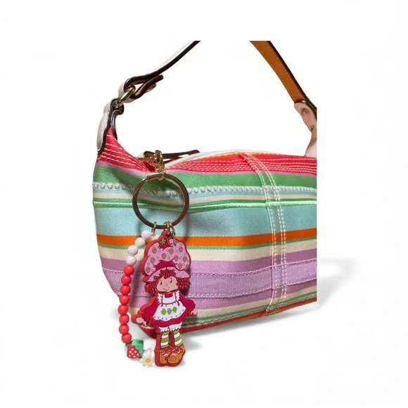 Coach Hampton Y2K Multicolor Striped Mini Bag -with Strawberry Shortcake Charm 🍓 - Picture 6 of 14